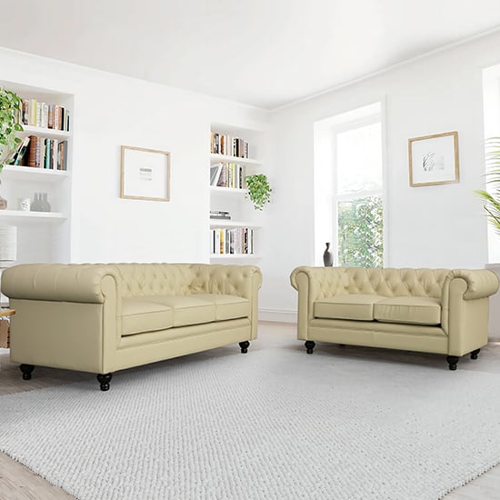 Read more about Hertford faux leather 3 + 2 seater sofa set in ivory