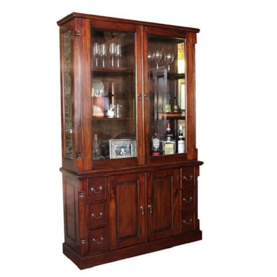 Product photograph of Belarus 2 Glass Doors Display Cabinet With Sideboard In Mahogany from Furniture in Fashion