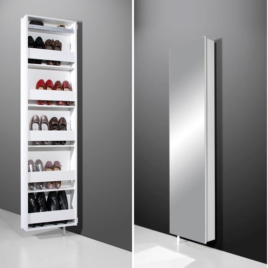 Igma Mirrored Rotating Shoe Storage Cabinet In White | Furniture in Fashion