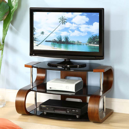 Read more about Curved wooden lcd tv stand large in walnut veneer