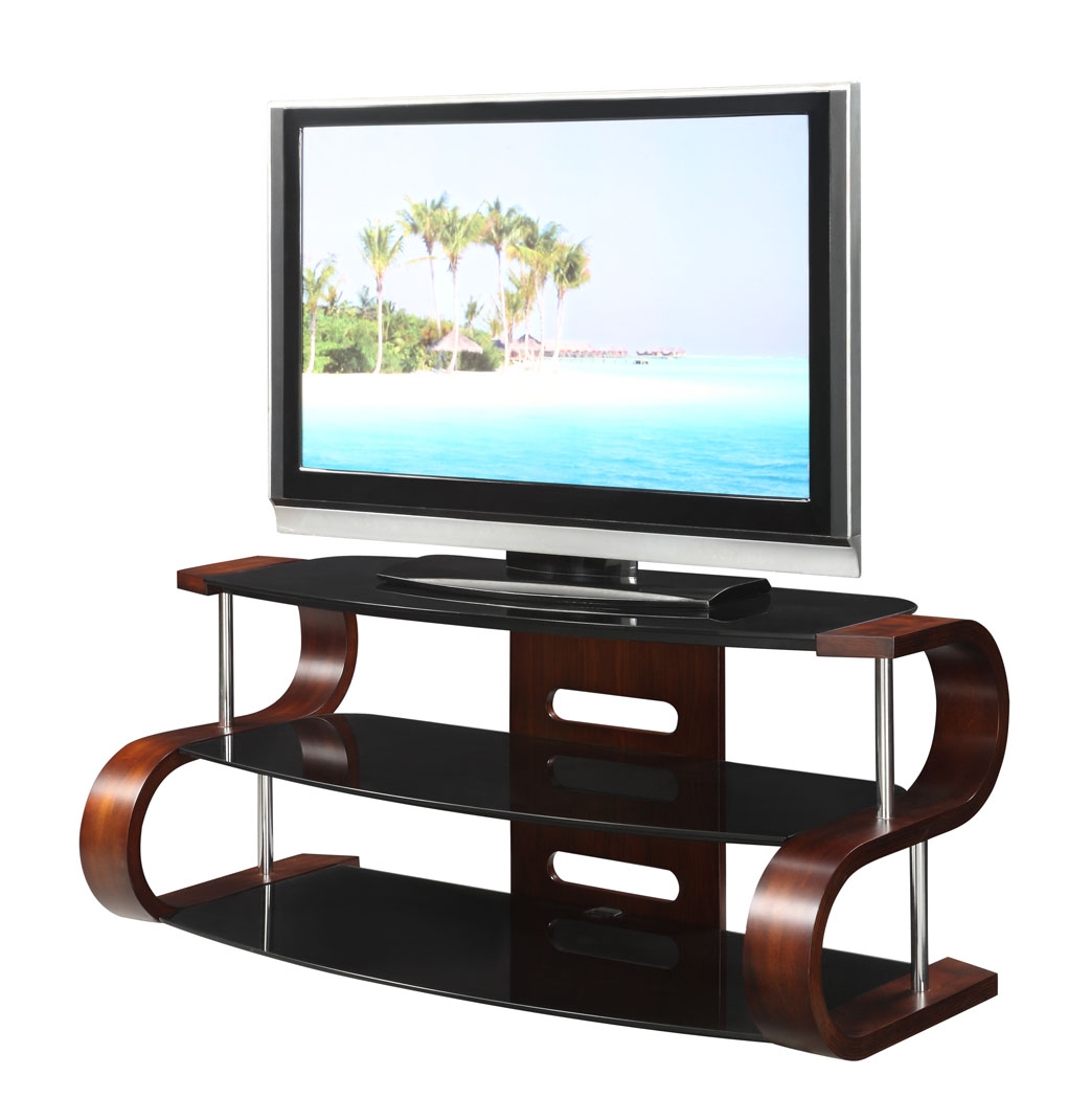 Read more about Curved lcd tv stand in wooden walnut veneer