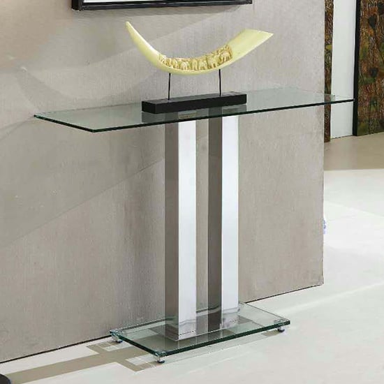 Read more about Jet rectangular clear glass console table with chrome supports