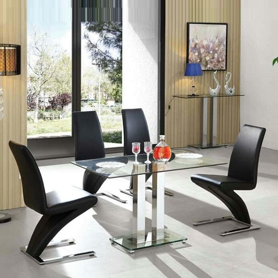 Read more about Jet small clear glass dining table with 4 demi z black chairs