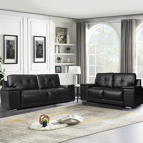 Read more about Kensington faux leather 3 + 2 seater sofa set in black