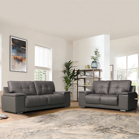 Read more about Kensington faux leather 3 + 2 seater sofa set in dark grey