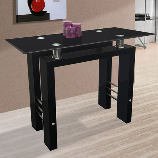 Product photograph of Kontrast Black Glass Console Table With Black High Gloss Legs from Furniture in Fashion