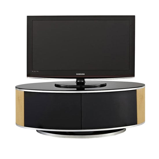 Product photograph of Lanza High Gloss Tv Stand With Push Release Doors In Oak from Furniture in Fashion