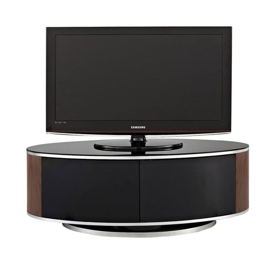 Product photograph of Lanza High Gloss Tv Stand With Push Release Doors In Walnut from Furniture in Fashion
