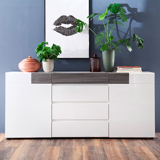 Read more about Madsen sideboard in white smoky silver with high gloss fronts