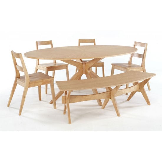 Read more about Marsrow white oak finish dining table with 4 chairs and bench