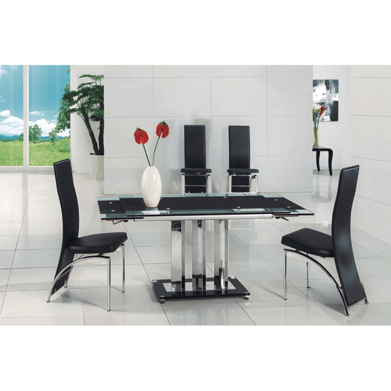 Photo of Rihanna black extending glass dining table and 6 romeo chairs