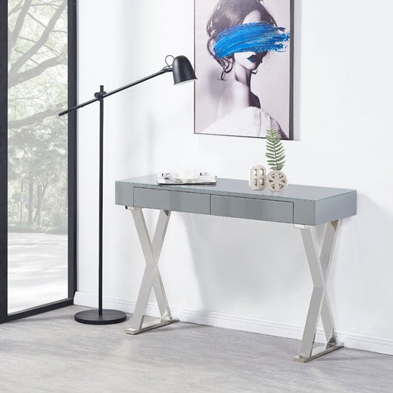 Read more about Mayline glass top high gloss console table in grey