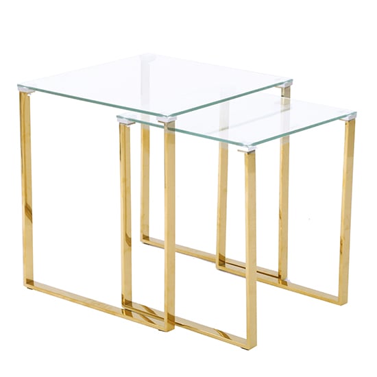 Read more about Megan clear glass nest of 2 tables with gold legs