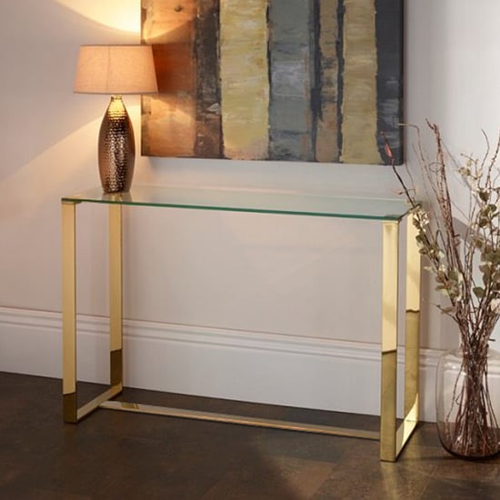 Read more about Megan clear glass rectangular console table with gold legs