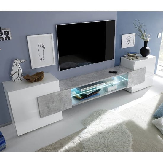 Product photograph of Nevaeh Wooden Tv Stand In White High Gloss And Cement Effect from Furniture in Fashion
