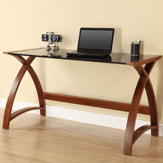 Read more about Cohen curve laptop table large in black glass top and walnut