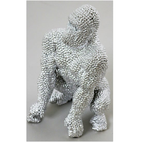 Product photograph of Jewel Gorilla Sitting Small Size Sculpture In Silver Finish from Furniture in Fashion