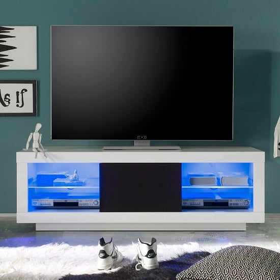 Read more about Wales lcd tv stand in white gloss front and black trim with leds