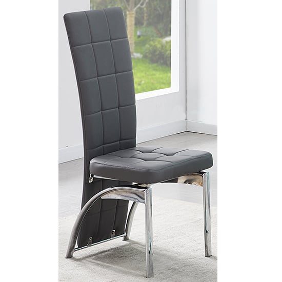 Product photograph of Ravenna Faux Leather Dining Chair In Grey With Chrome Legs from Furniture in Fashion
