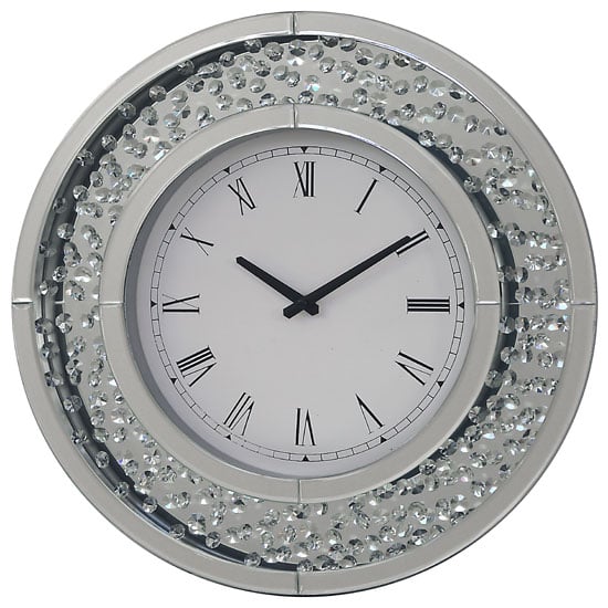 Product photograph of Rosalie Wall Clock Round In Mirrored Glass With Crystals Border from Furniture in Fashion