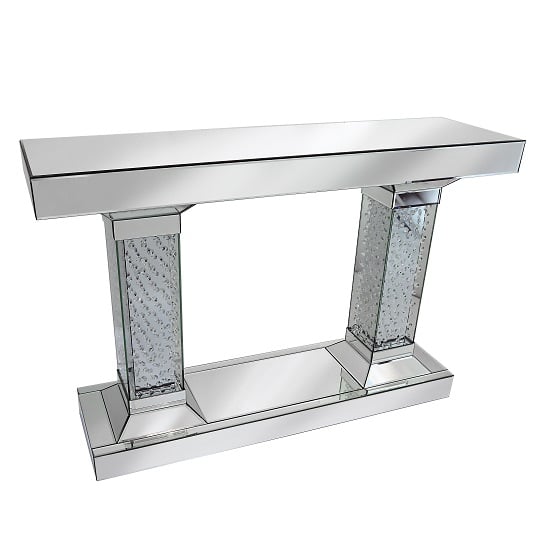 Read more about Rosalie pedestals console table in mirrored silver with crystals