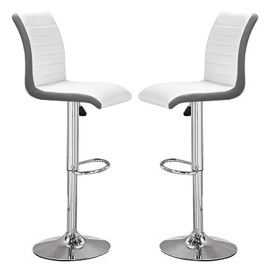 Photo of Ritz white and grey faux leather bar stools in pair