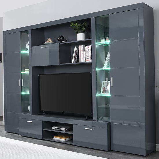 View Roma entertainment unit grey with high gloss fronts and led