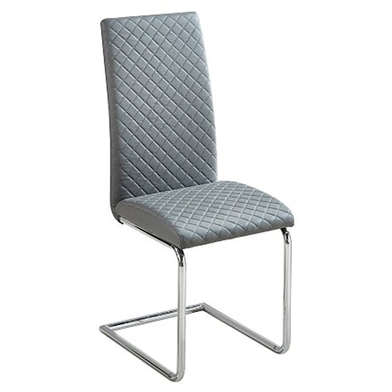 Product photograph of Ronn Faux Leather Dining Chair In Grey With Chrome Legs from Furniture in Fashion