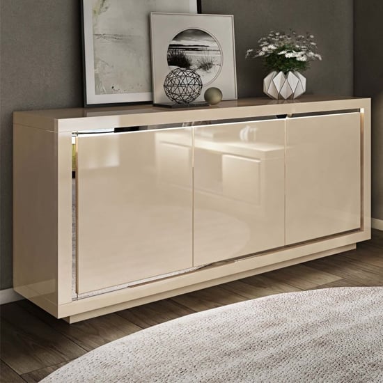 View Spalding modern sideboard in cream high gloss with led