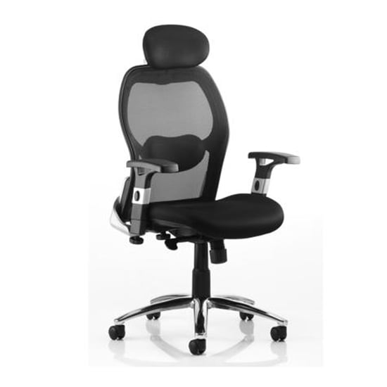 Product photograph of Sanderson Fabric Headrest Office Chair In Black With Arm from Furniture in Fashion