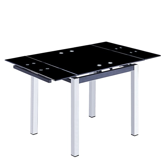 Photo of Sarah extending black glass dining table with chrome legs