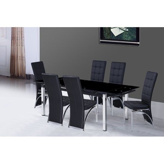 Product photograph of Sarah Extending Black Glass Dining Table 6 Ravenna Black Chairs from Furniture in Fashion