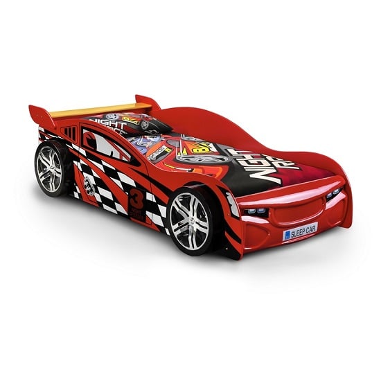 Sabaean Kids Racing Car Bed In High Gloss Red