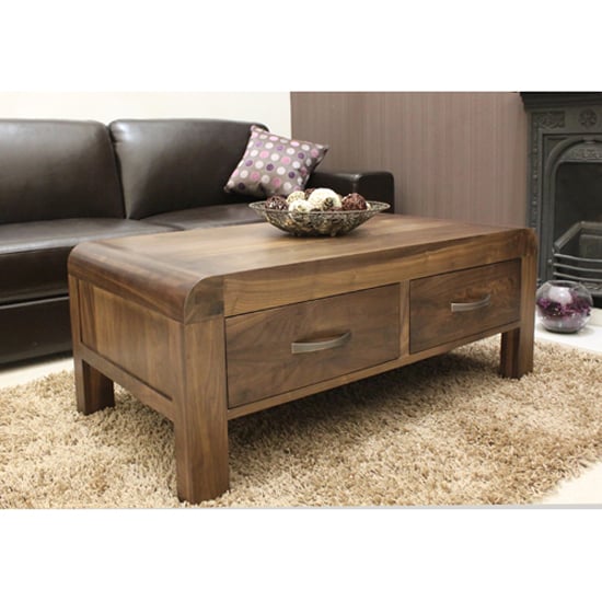 Product photograph of Shiva Walnut Four Drawer Coffee Table from Furniture in Fashion