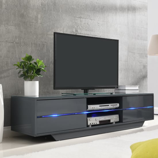 Read more about Sienna high gloss tv stand in grey with multi led lighting