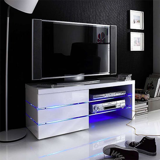 Read more about Sonia high gloss tv stand in white with led lighting