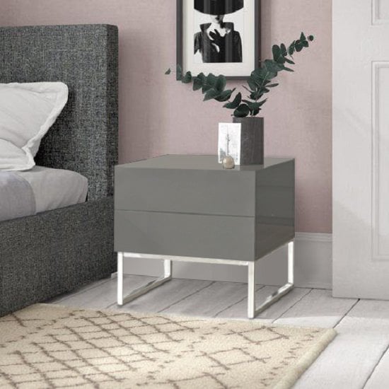 Read more about Strada high gloss bedside cabinet with 2 drawers in grey