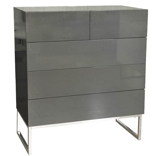 Strada High Gloss Chest Of 5 Drawers In Grey Furniture In Fashion