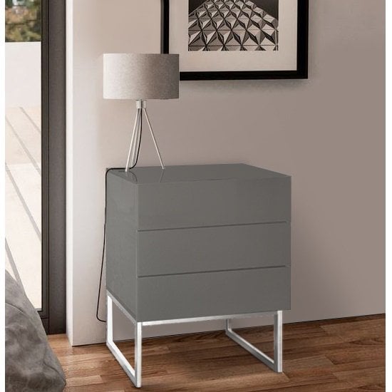 Read more about Strada high gloss bedside cabinet with 3 drawers in grey