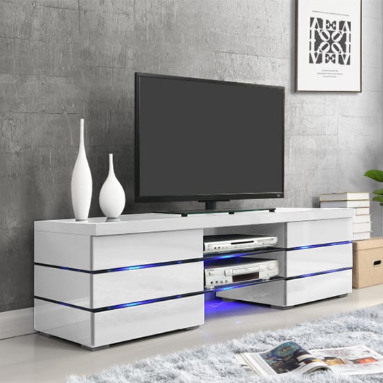 Read more about Svenja high gloss tv stand in white with blue led lighting