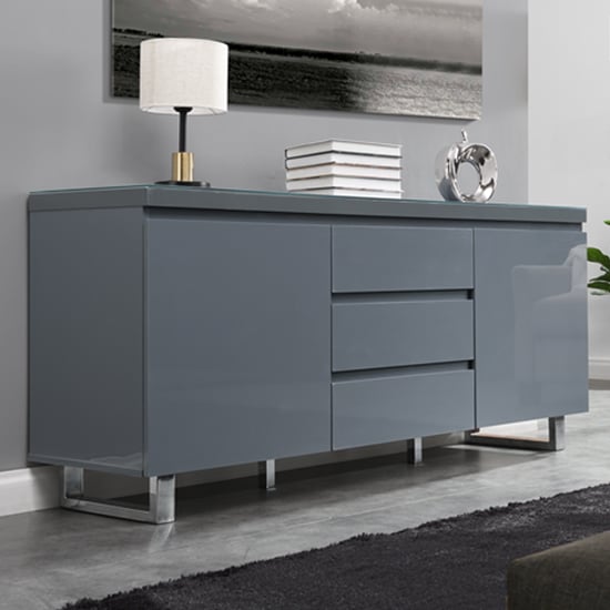 Product photograph of Sydney Large High Gloss Sideboard With 2 Door 3 Drawer In Grey from Furniture in Fashion