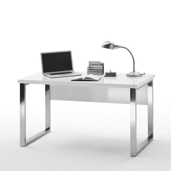 View Sydney high gloss laptop desk in white and chrome frame