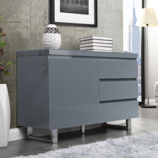 Read more about Sydney small high gloss sideboard with 1 door 3 drawer in grey