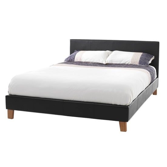 Read more about Tivolin bed in brown faux leather with wooden legs