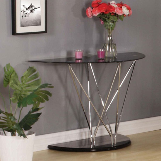 Read more about Toulouse console table in black glass and chrome legs