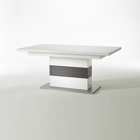 Read more about Libya pedestal extendable dining table in white with grey base