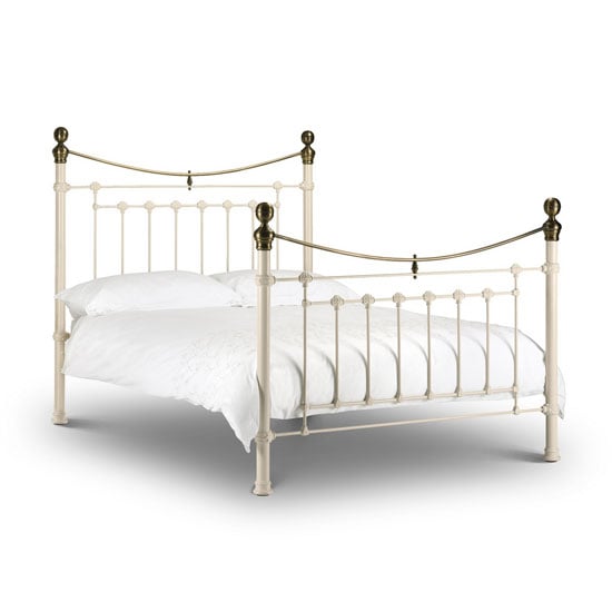 Read more about Vangie metal double bed in stone white with real brass effect
