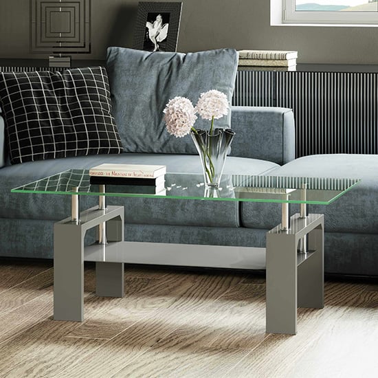 Read more about Willis glass coffee table in clear with grey high gloss legs