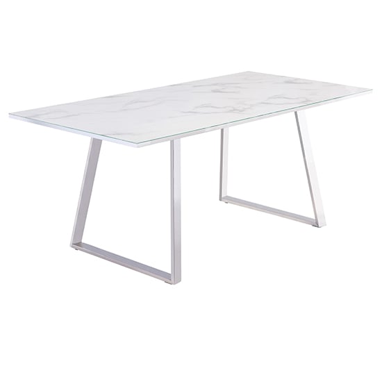 Product photograph of Wivola Glass Top Dining Table In White Marble Effect from Furniture in Fashion