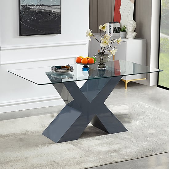 Read more about Zanti clear glass dining table with grey high gloss legs